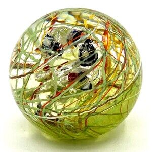 Murano Style Studio Glass Handblown Paperweight Multicolored Swirl‎ Ribbons Fish